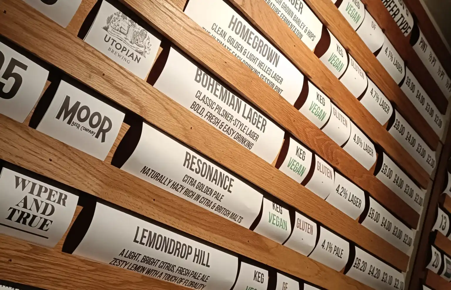 A photograph of The White Hart beer board